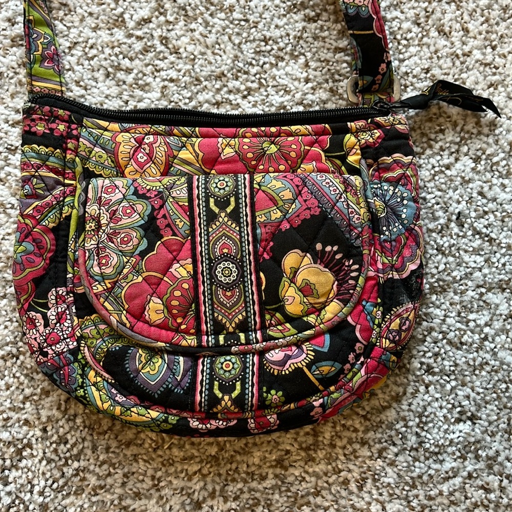 Used Vera Bradley Small Black Multicolor Crossbody Bag Handbag Purse Retired